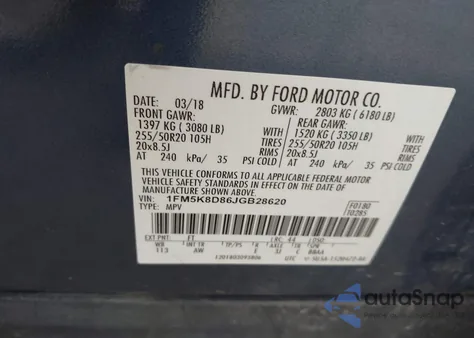 2018 Ford Explorer Xlt z USA, uszkodzony, nr VIN 1FM5K8D86JGB28620